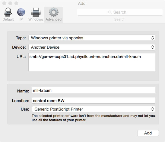 settings for the printer